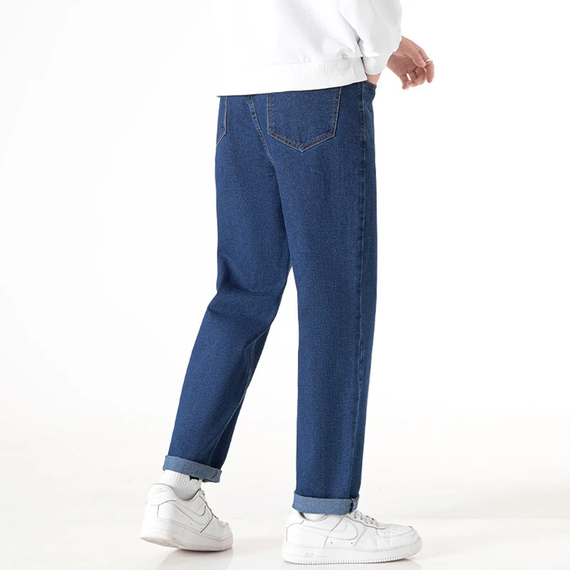 2023 New Straight Men Jeans Fashion Hip Hop Youth Streetwear Loose Black Denim Pants Korean Style Baggy Male Trousers Clothing