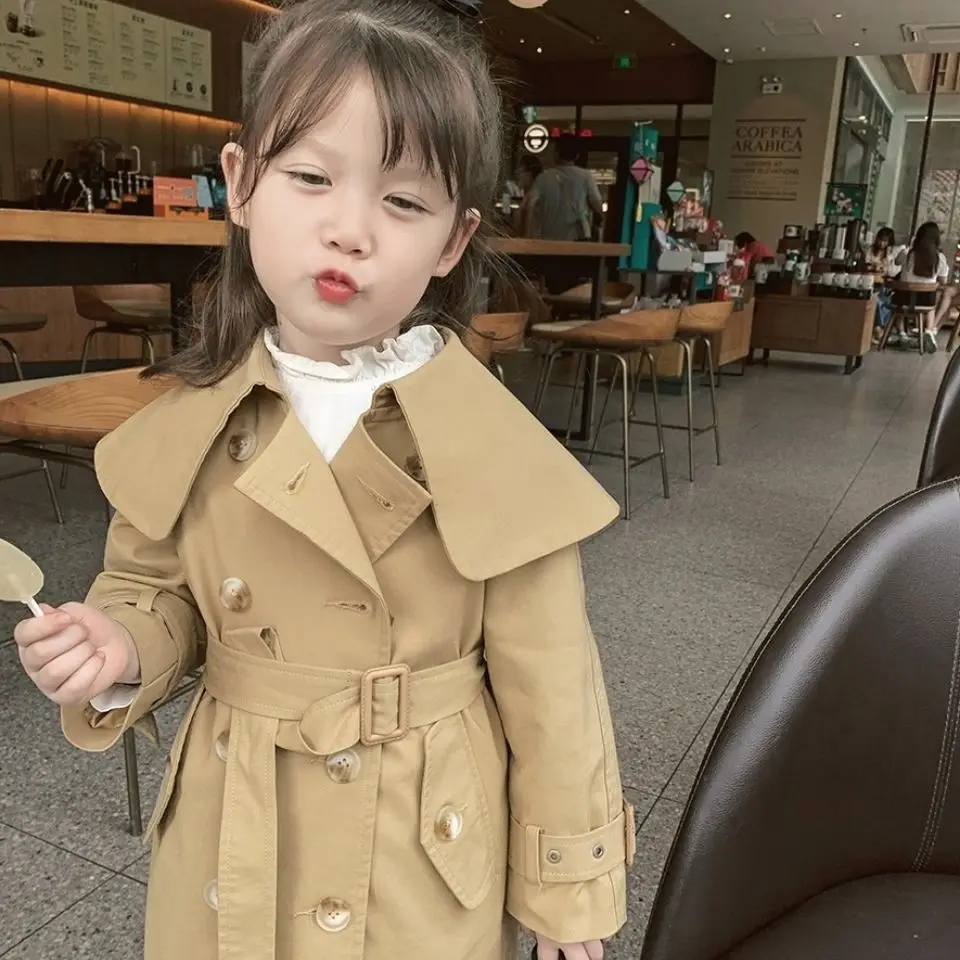 

Fashion Baby Girl Boy Trench Jacket Infant Toddler Windbreak Coat Khaki Long Spring Autumn Child Dust Coat Clothes 2-7Y