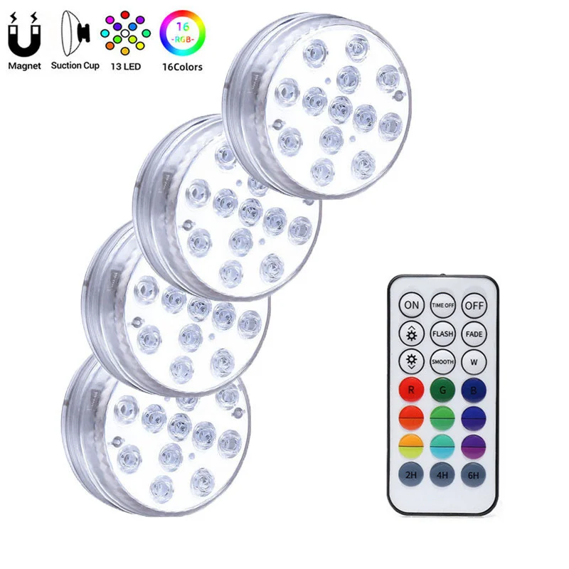 

13 LEDs Underwater Light 21 Key RF Remote Control 16 Colors RGB IP68 Waterproof Swimming Pool Light Pond Vase Submersible Lights