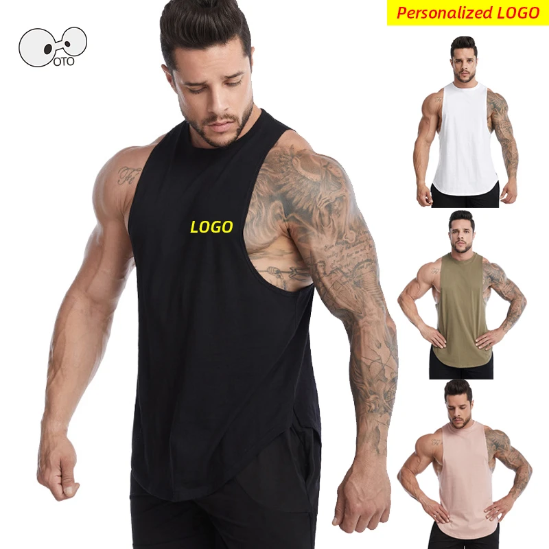 Personalize Summer Breathable Gym Stringer Tank Tops Men Cotton Bodybuilding Sleeveless Shirt Fitness Vest Workout Singlets