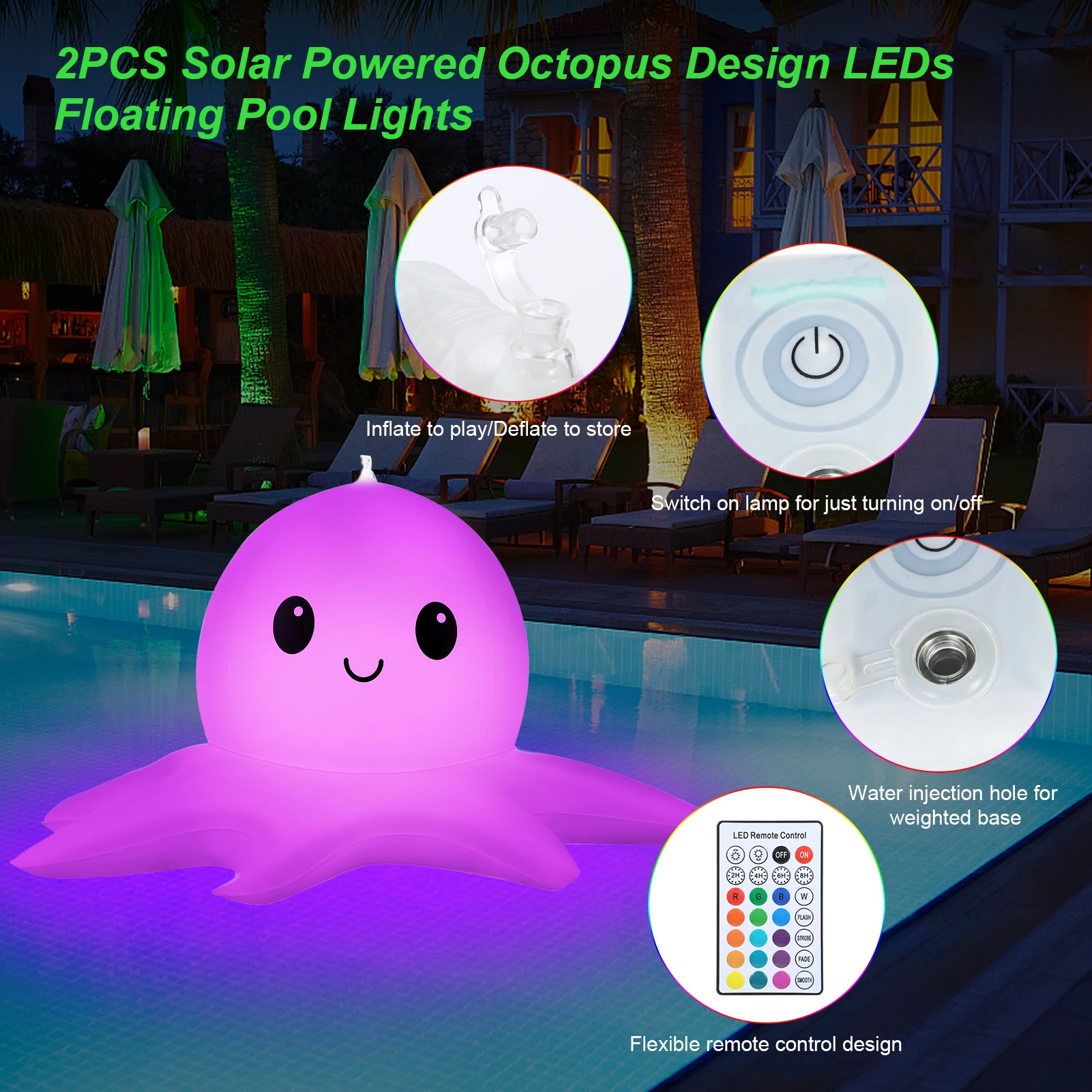 

Waterproof Garden Pool Octopus Light Outdoor Rechargeable Floating LED Lamp Lawn Party Jardin Decor Piscina Swimming Pools Float