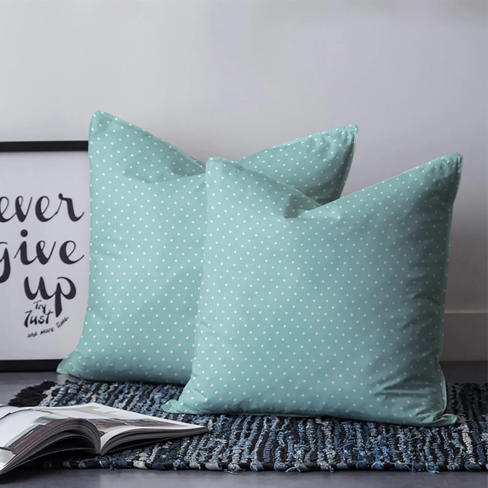 Texture Polka Dot Simple Aqua Pillowcase Two Piece Set Home Sofa Decor Cushion Cover Bed Pillow Printed Pattern |
