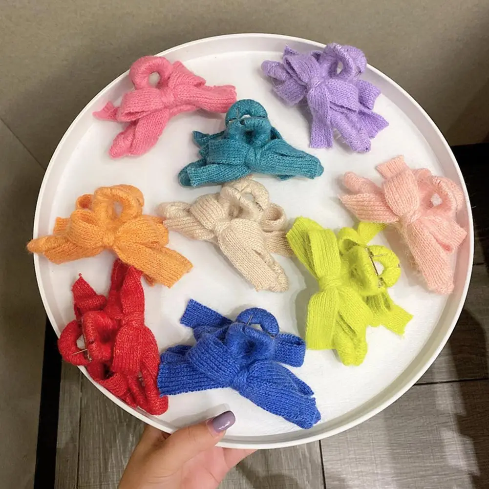 

South Korea's autumn and winter net red new candy color bow clip shark hair knitting back catching clip head hair clip girl F9T5