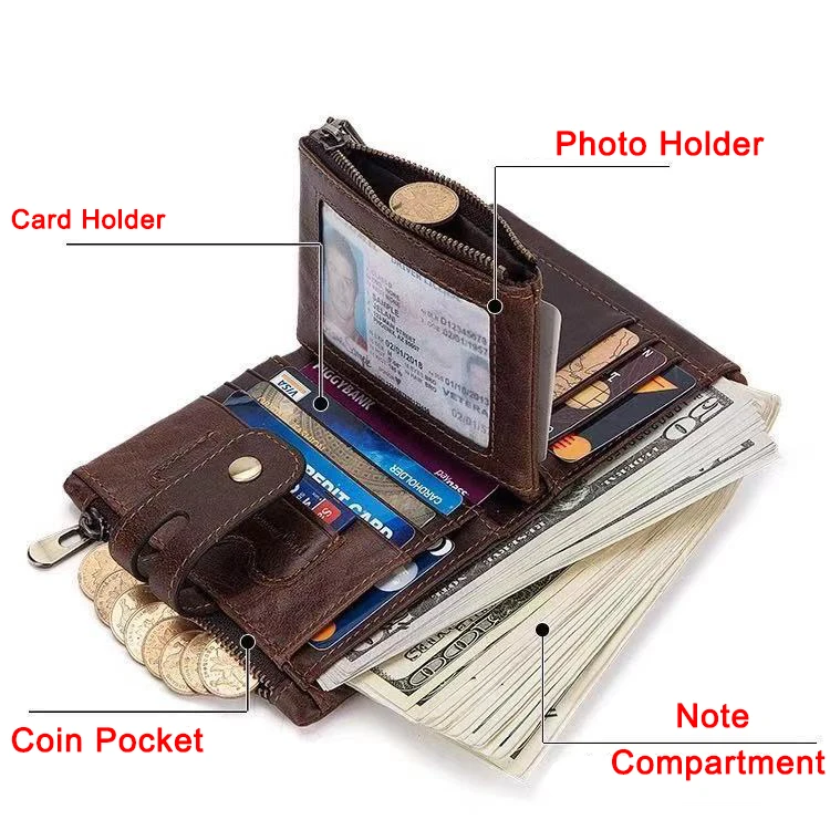 Высококачественный мужской кошелек из натуральной воловьей кожи для монет