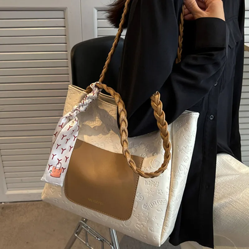 

Женская сумка-тоут контрастных цветов, 2022, сумка из мягкой кожи, вместительные сумки для покупок, женская шелковая сумка на плечо