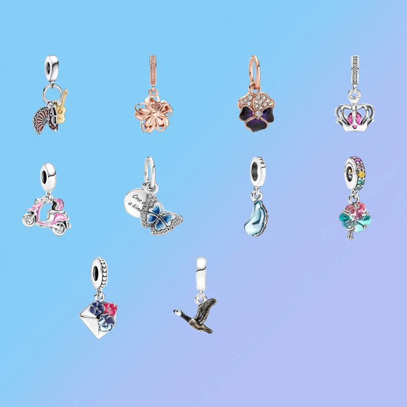 

2022 New 925 Sterling Silver Ladies Butterfly Leaf Scooter Pandora DIY Bracelet Pendant Charm Luxury Brand Gift Jewelry Gift
