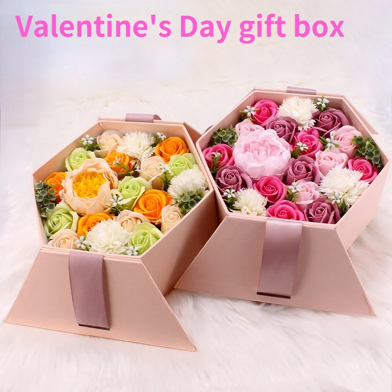 

Luxury Beautiful Flora Scented Roses/Carnation Flower Bath Soap With Stem,Plant Essential Oil Soap in Valentine's Day Gift Box