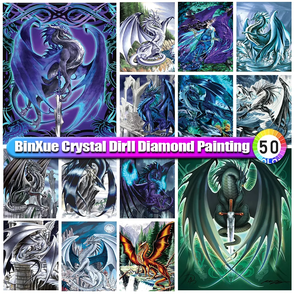 

BinXue 5D DIY животное дракон полный 100% круглый кристалл алмазная живопись динозавр фотография Луны Алмазная мозаика Искусство