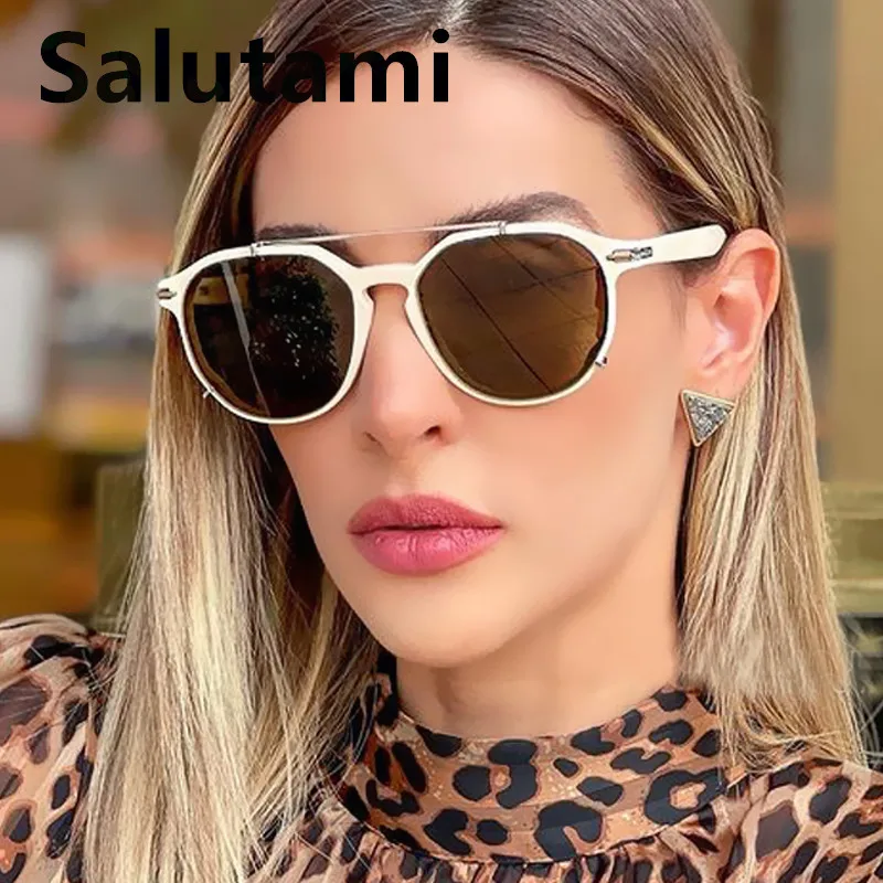 

Vintage Double Beam Round Sunglasses For Women New Fashion Brand Black White Gradient Sun Glasses Men Claw Driving Eyewear Gafas