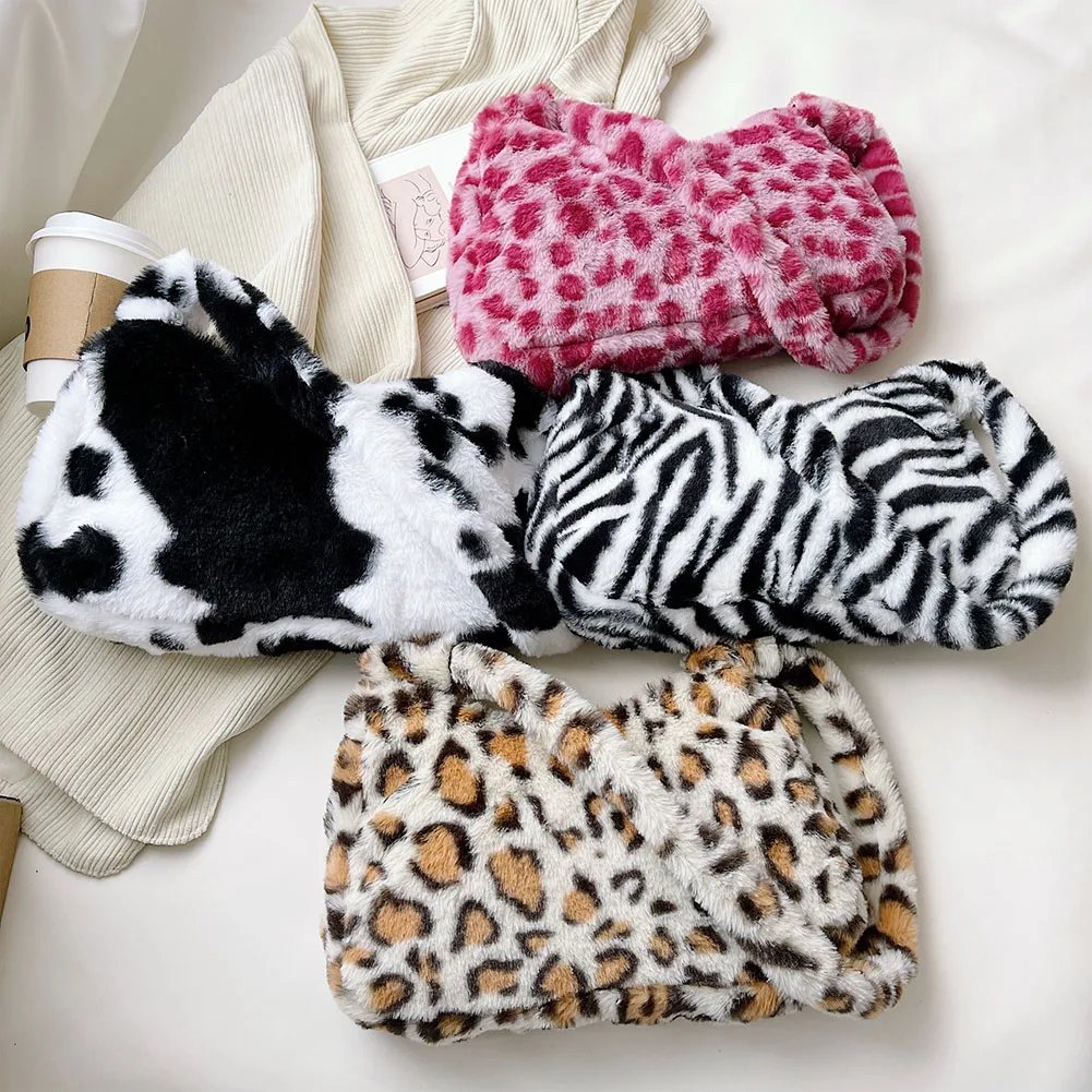 

Female Fluffy Fashion Leopard Print Shoulder Bag Mobile Phone Crossbody Bag for Women Christmas Birthday Gifts