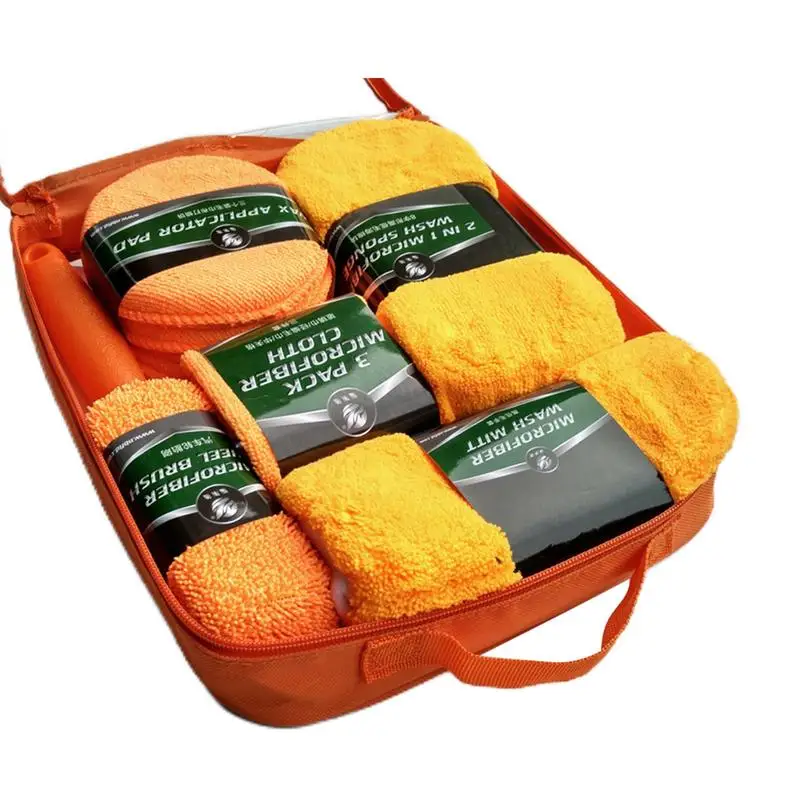 

Car Cleaning Tools Car Beauty Cleaning 9-piece Set Car Wipes Household Car Wash Gloves Towels Wipes Waxing Sponge Wheel Brushes