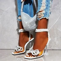 star style crystal women sandals luxury rhinestones bowknot summer wedding shoes high heels gladiator sandals party prom shoes