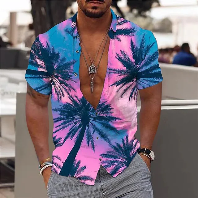 Hawaiian Shirt For Men Vacation Daily Slim Fit Tops Gym Elegant Flower Pattern Leaves Social Casual Fashion Camisa Y2k Clothing 5