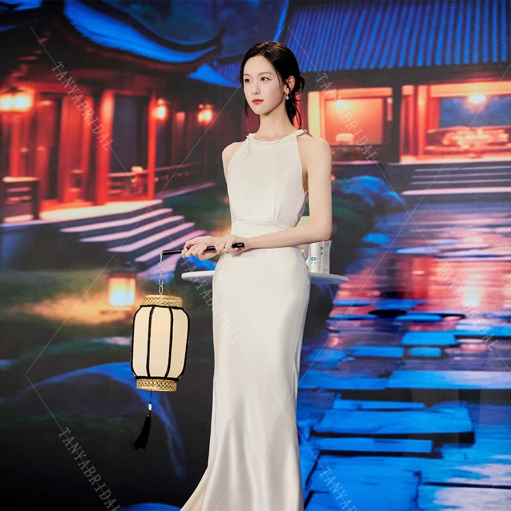 Элегантное мягкое атласное свадебное платье русалки для женщин без рукавов с