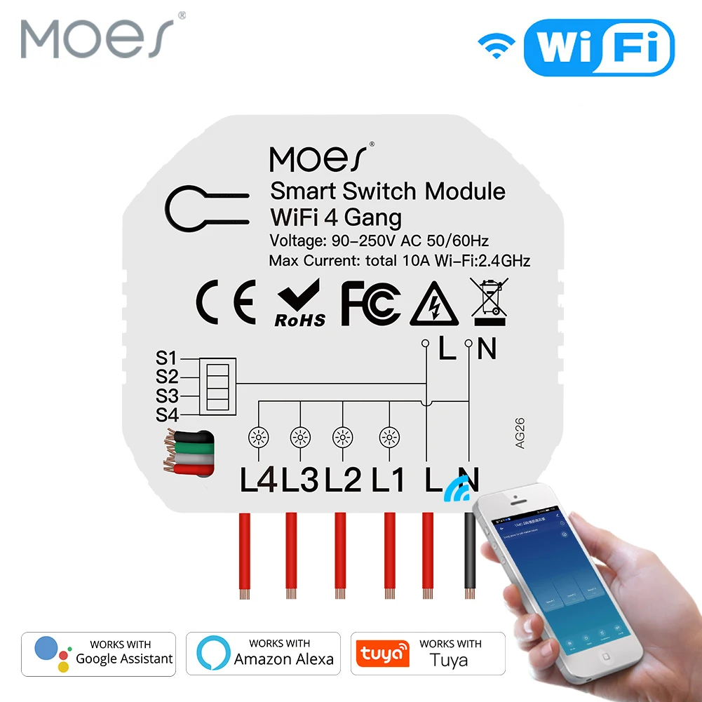 Умный светильник ель с Wi-Fi, 4 клавиши, 1/2 каналов