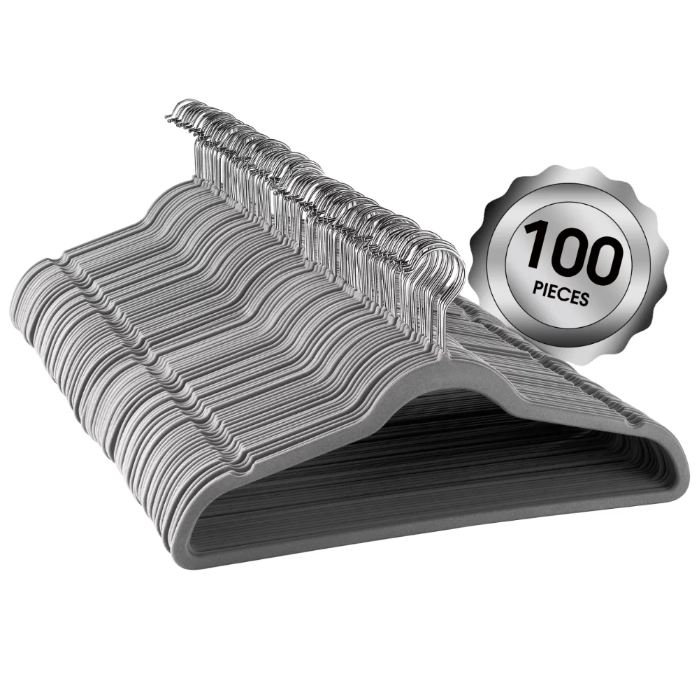 

Non Slip Velvet Clothing Hangers, 100 Pack, Gray