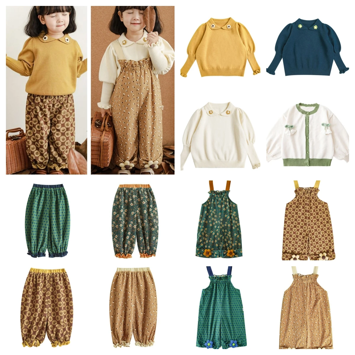 

Toddler Kids Girls Clothes Sweater Jumpsuit Outfit Set 2023 Winter Korean Baby Girls Printed Cute Loose Pants Children Clothing
