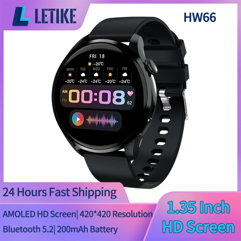 Смарт-часы LETIKE HW66 AMOLED 1 35 дюйма HD тест кровяного давления | Электроника