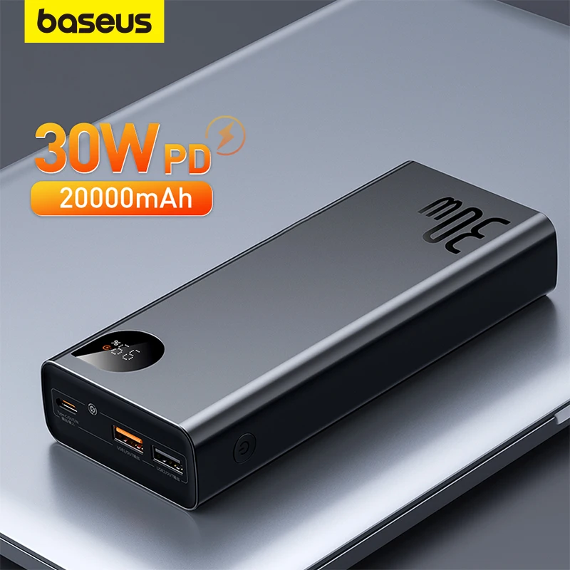 Baseus 30W Metal Power Bank 20000mAh Portable Charger PD Fast Charging Powerbank External Battery Charger For iPhone 14 pro max