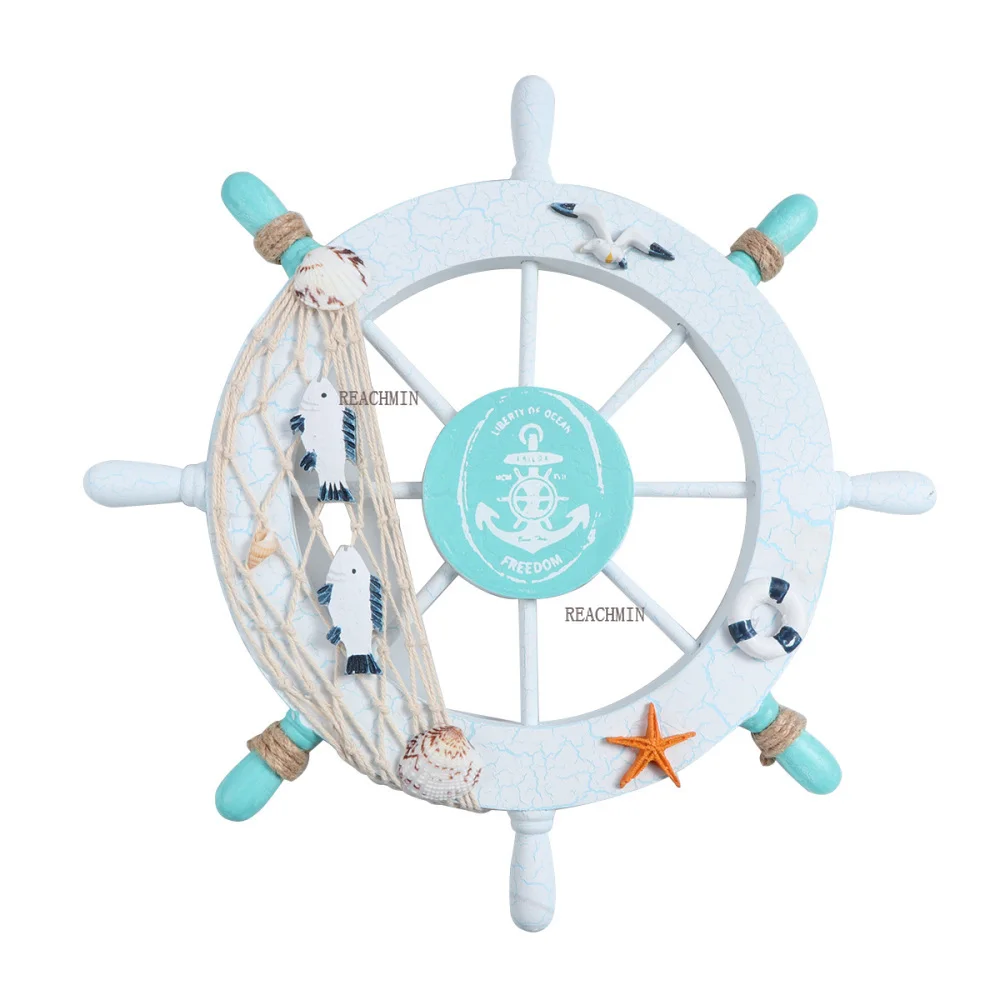 

Mediterranean Nautical Wooden Boat Ship Wheel Helm Home Wall Party Decoration croaker Sailboat pattern wheel helm