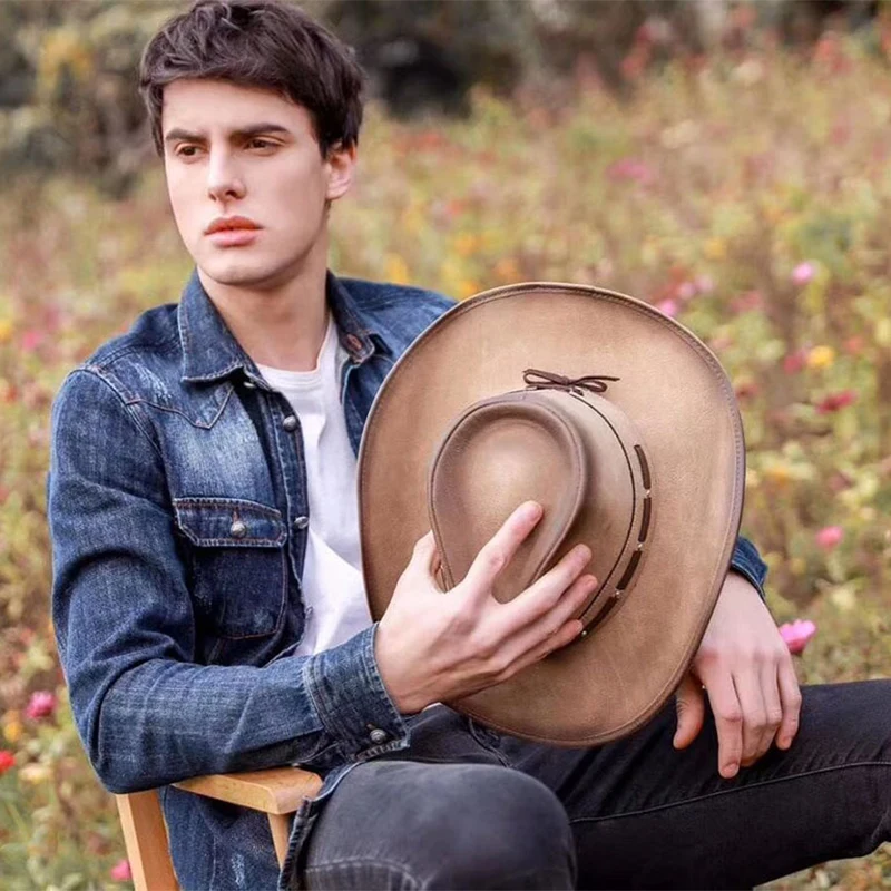 100% Leather Western Cowboy Hat For Men 