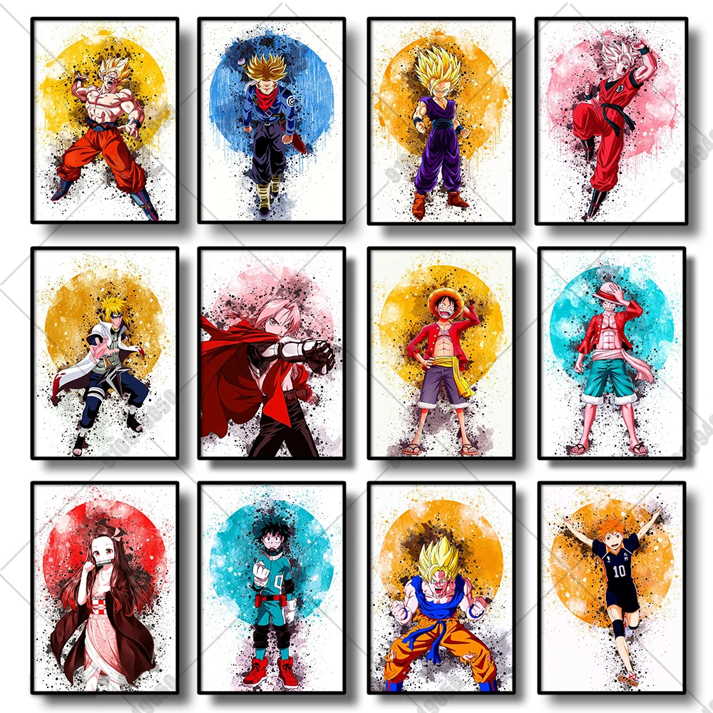 

Naruto Poster Dragon Ball Goku One Piece Luffy Anime Wall Art Canvas Painting Prints Pictures Children's Room Decoration Home