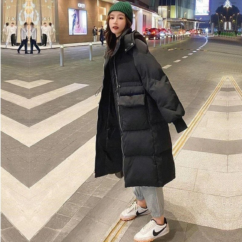 Winter Jacket Women 2022 New Student Korean Fashion Long Padded Loose Thicken Bread Cotton Coats Hooded Famale Clothing Parkas