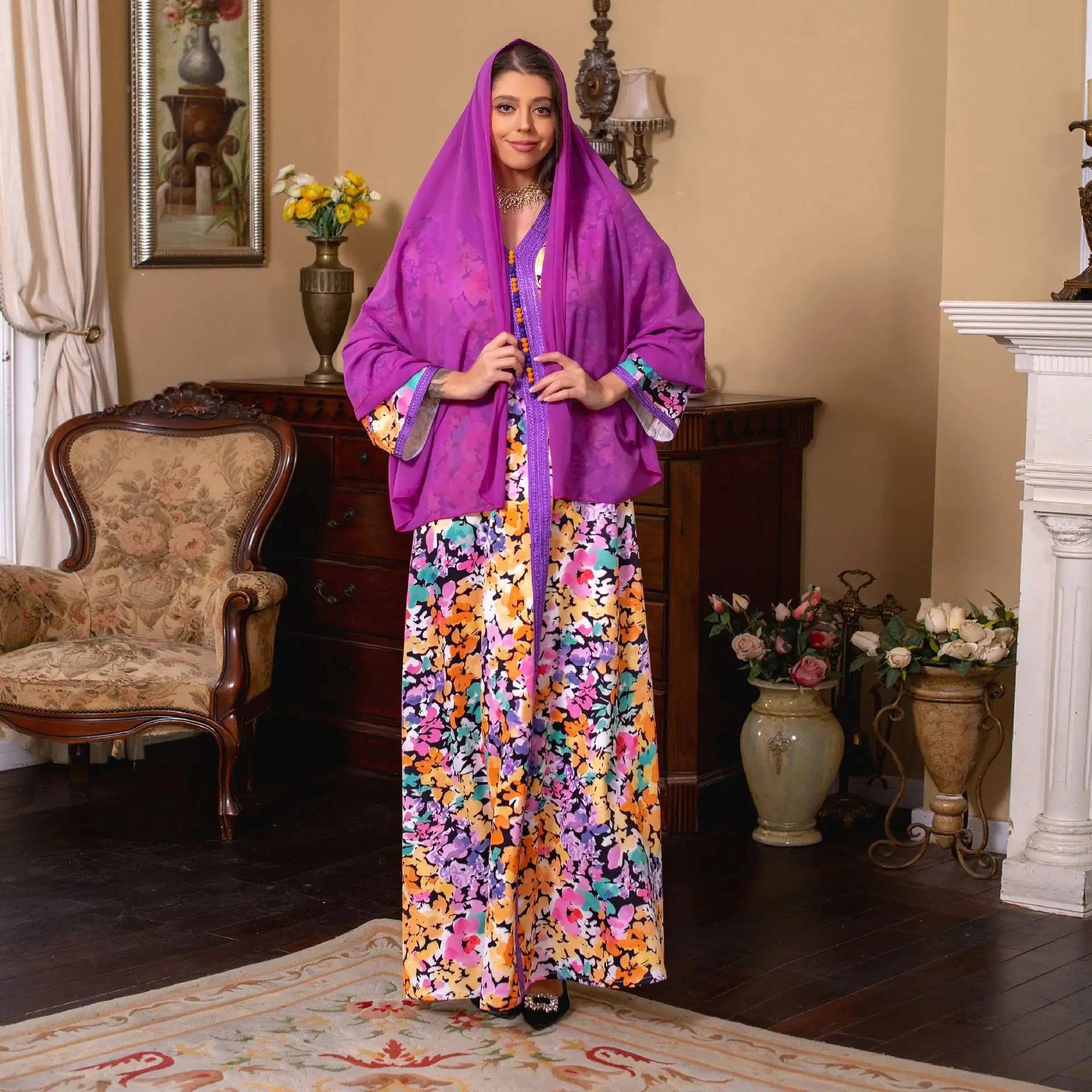 Islamic Modest Clothes Ladies Fashion Satin Dress Muslim Women Abaya Dubai Clothing Gorgeous Long Maxi Caftan Femmes Marocaine