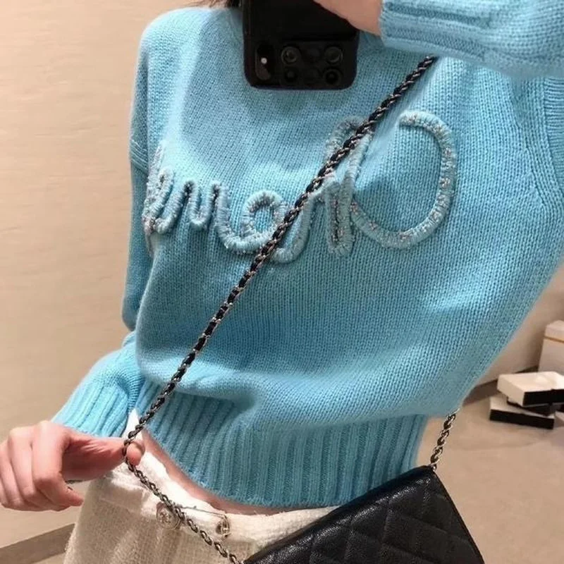 

2021 Autumn and Winter New Letter Embroidery Pullover Sweater Women Round Neck Long Sleeve Loose Fashion Trend Top Women Jumper