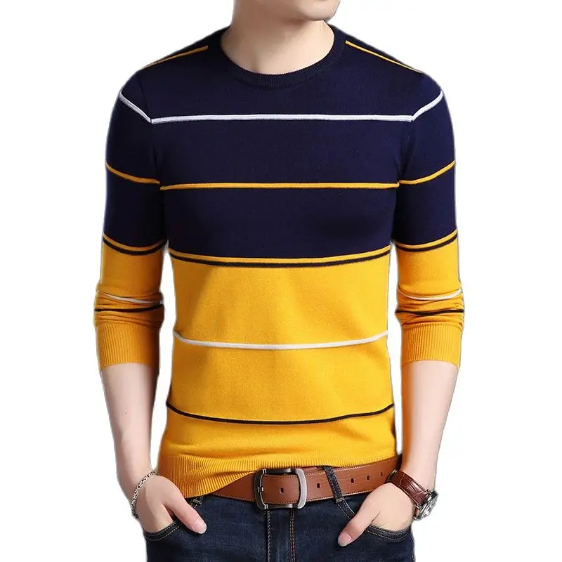 

2022 New Fashion Brand Sweater Mens Pullover Striped Slim Fit Jumpers Knitred Woolen Autumn Korean Style Casual Men Clothes