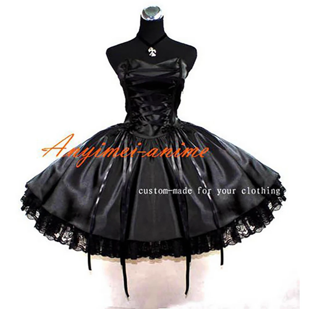 

tailor-made sexy adult dressing cross maid sissy short lolita gothic punk ball gown black satin dress costume tv/cd[g397]