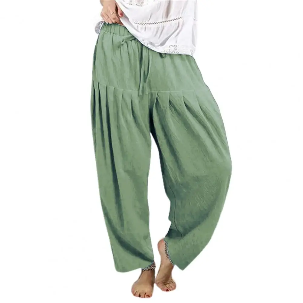 

Женские брюки со средней посадкой, Летние Плиссированные Брюки-султанки до щиколотки с широкими штанинами