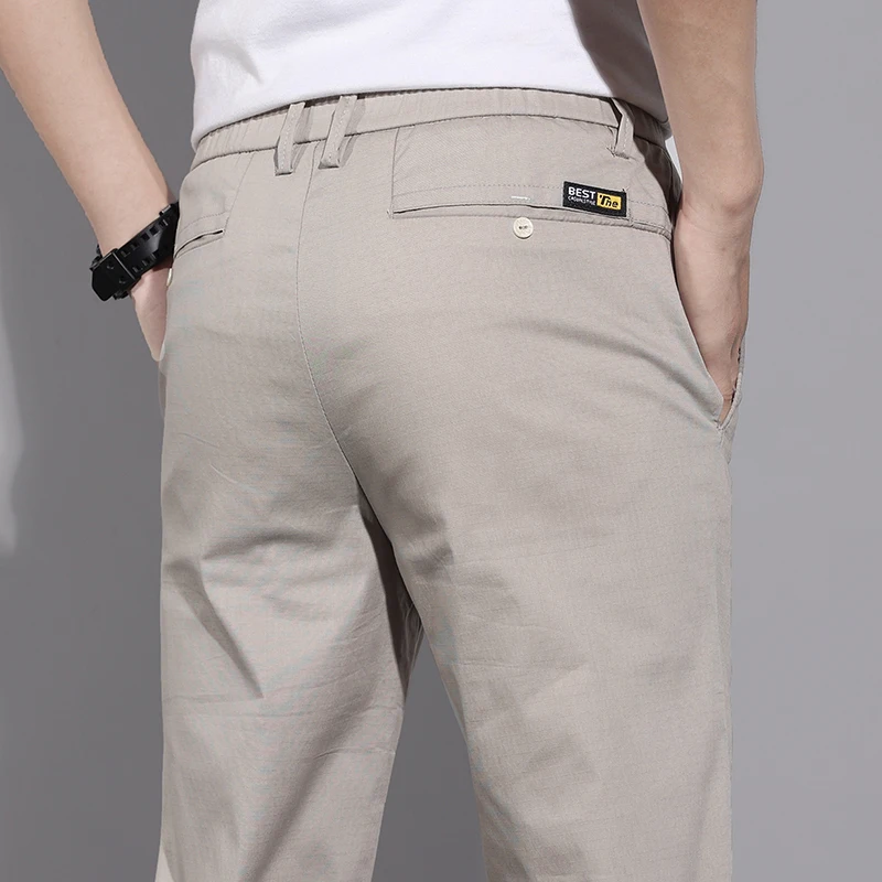 

Облегающая модная одежда, летние повседневные Прямые брюки, новинка, универсальный весенний полный костюм, однотонные корейские мужские бр...