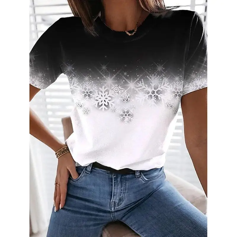

Women's Painting T Shirt Graphic Sparkly Color Block Print Round Neck Basic Tops