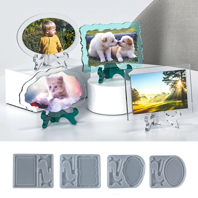 

DIY Photo Frame Epoxy Resin Mold with Display Stand Mold Rectangle Oval Irregular Shape Picture Frame Silicone Mould Home Decor