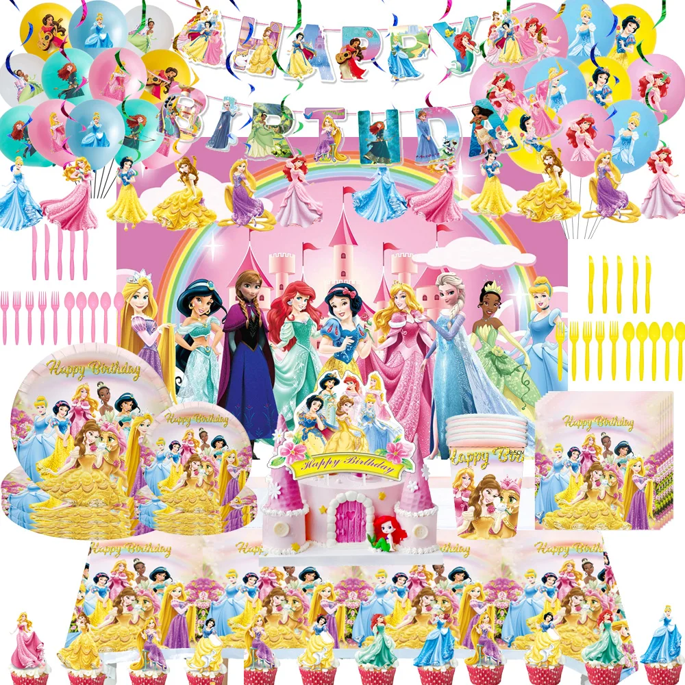 

Disney Princess Girl Birthday Party Supplies Snow White Bell Dinnerware Set Tablecloth for Kids Baby Shower Wedding Party Decor