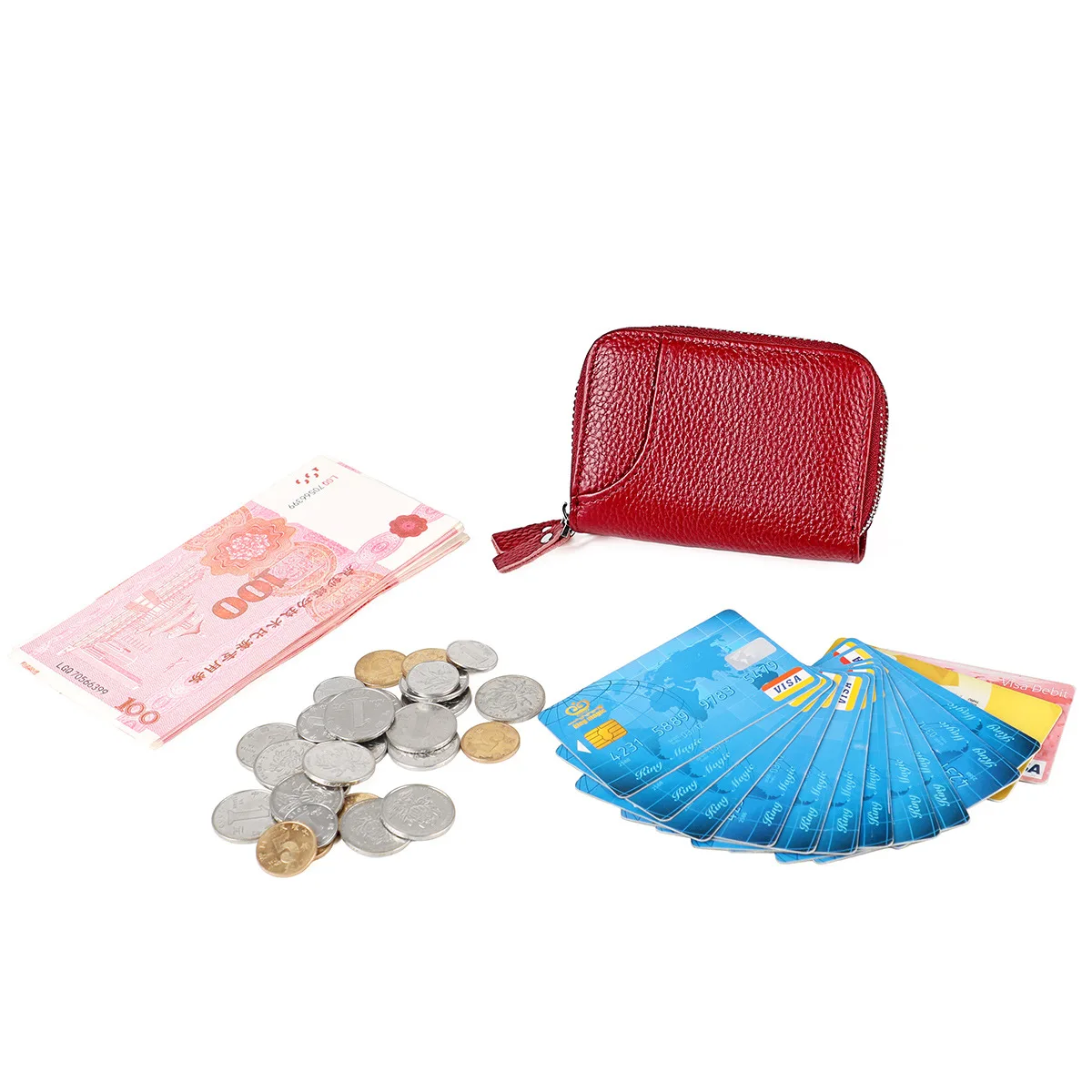 Women Card Holder Double Zipper Female Credit Card Wallet Case Genuine Leather 2023 Money Card Bag Multiple Slots Clip Wallet