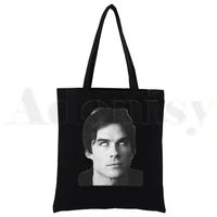 the vampire diaries tote bag damon salvatore unisex canvas bags chronicles vampiricas black shopping bags casual shoulder bag