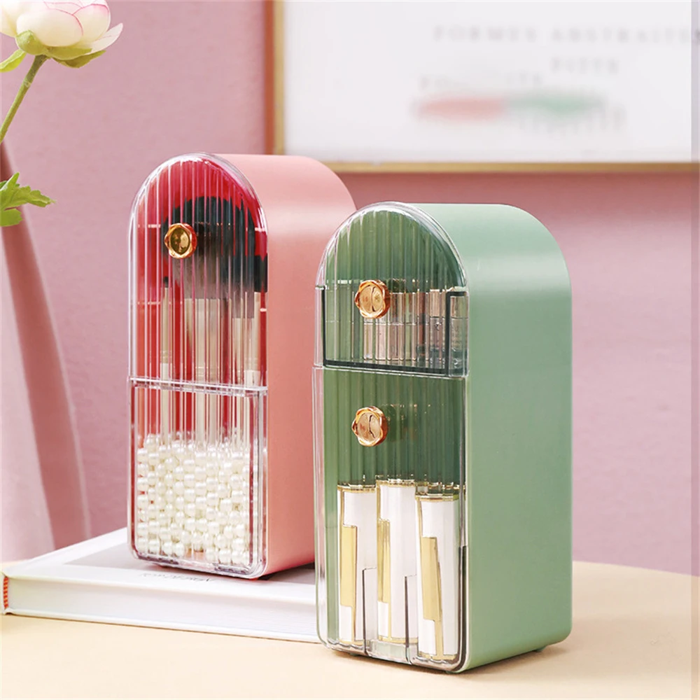 

Desktop Cosmetics Storage Box Makeup Brush Lipsticks Storage Boxes Pearl Candy Color Case Drawer Type Anti-dust Box With Cover