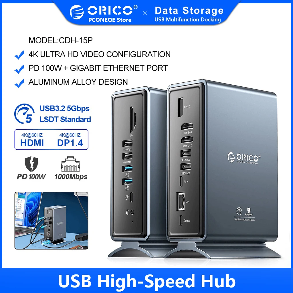 

ORICO Thunderbolt 3 Docking Station Type C to HDMI-compatible Adapter 4K@60Hz USB 3.0 3.1 HUB Splitter for MacBook Mac Windows