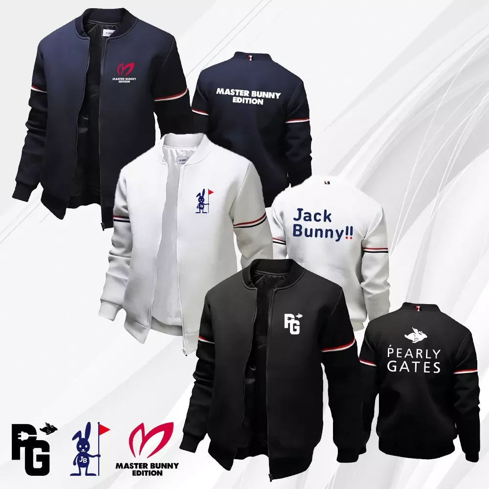 

NEW IN Pearly Gates&Master Bunny&Jack Bunny Print Men Bomber Jackets Casual Sport Baseball Tops Stand Collar Long Sleeve