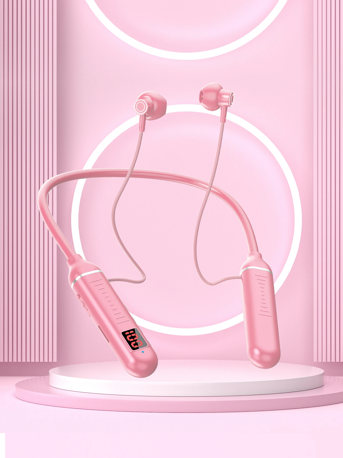 

Rechargeable neck-mounted wireless bluetooth headset long battery stereo running earplugs digital display microphone card MP3