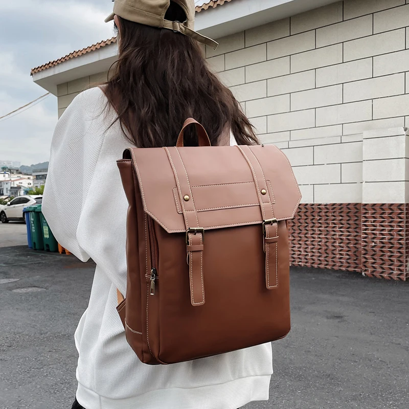 

Vintage Backpack For Women 2022 High Quality PU Leather Fashion Flip School Bag College Student Travel Backpack Mochila Bookbags