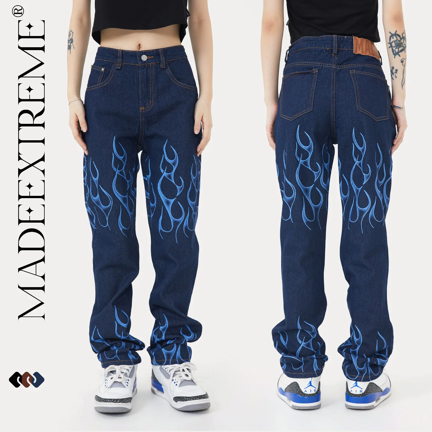 MADE EXTREME Flame fire jeans y2k hombre denim jeans for men women’s jeans streetwear pants for men skinny jeans men