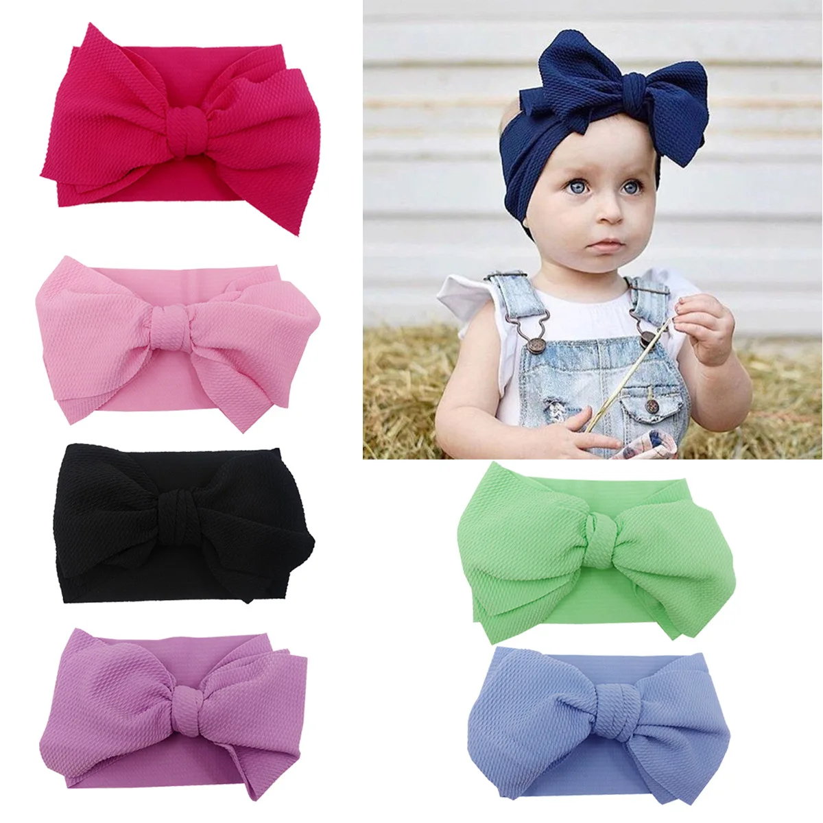 

Newborn Large Bow Headwrap Children's Headdress Wild Bow Hair Band Elastic Elastic Headband Baby Girls Infant Hair Bows Turban