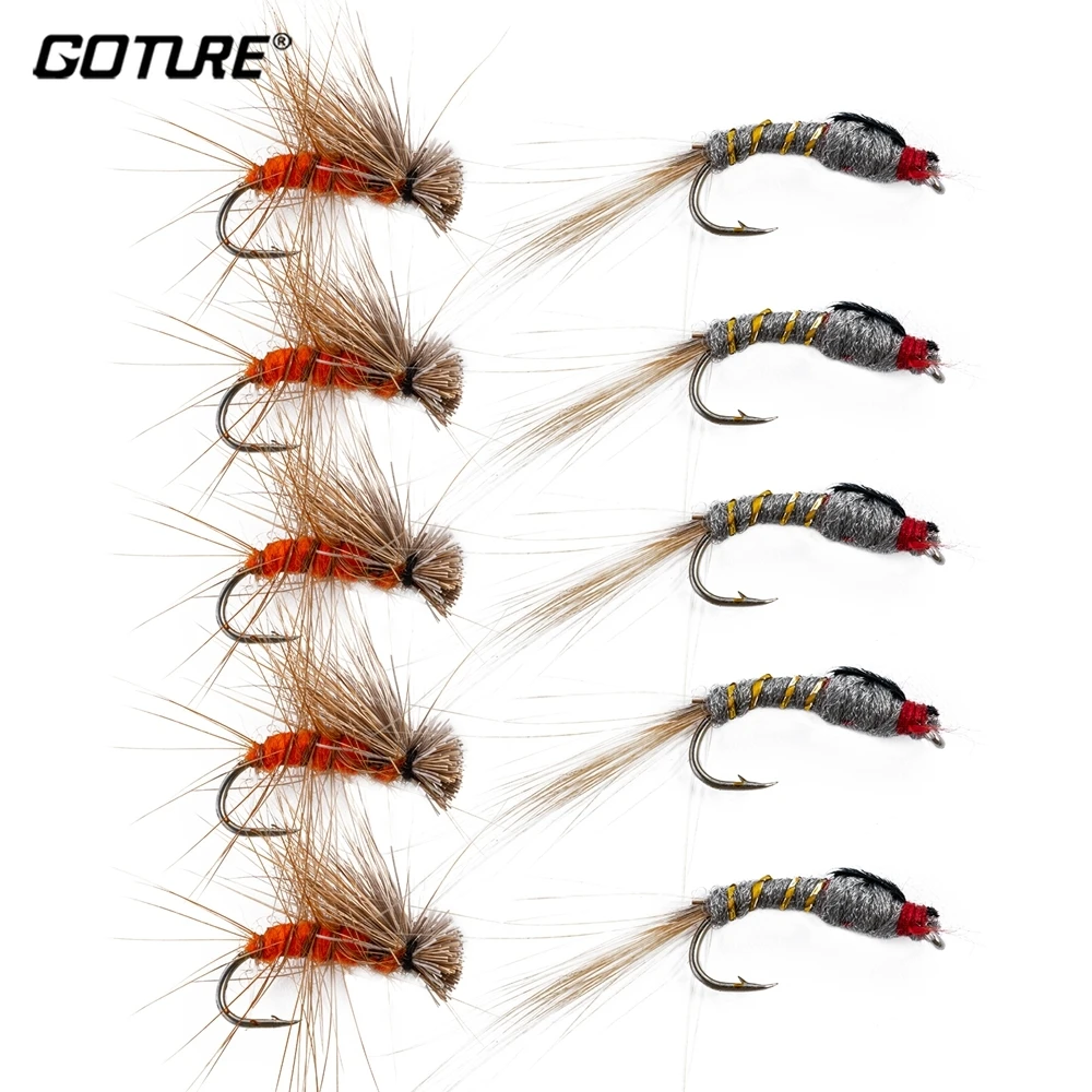 

Goture 10pcs/lot Fishing Flies Kit Handmade Fly Fishing lure #12 Wet Fly Nymph flies Artificial Bait For Trout Fishing Tackle
