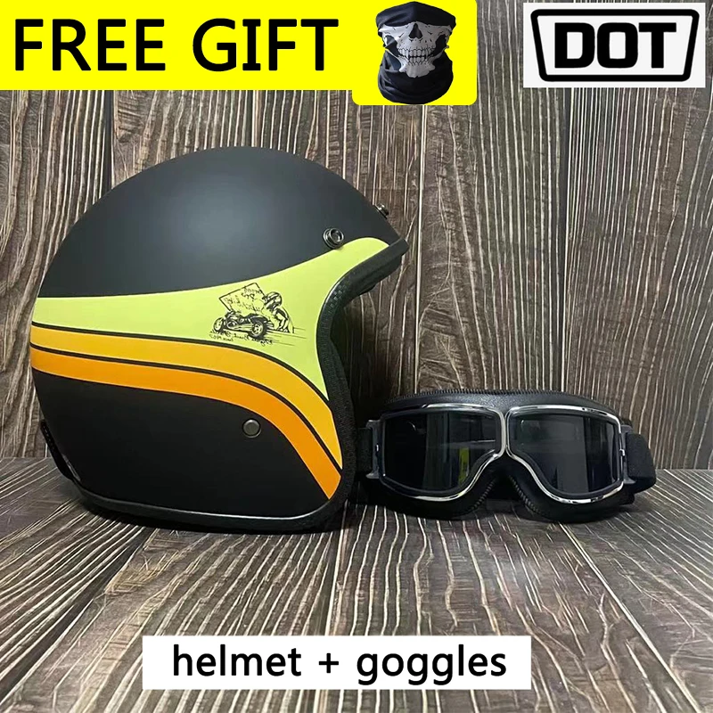 

DOT approved motorcycle retro helmet + goggles casco 3/4 open face helmet cafe racer helmet For Kawasaki Honda Suzuki Yamaha kTM