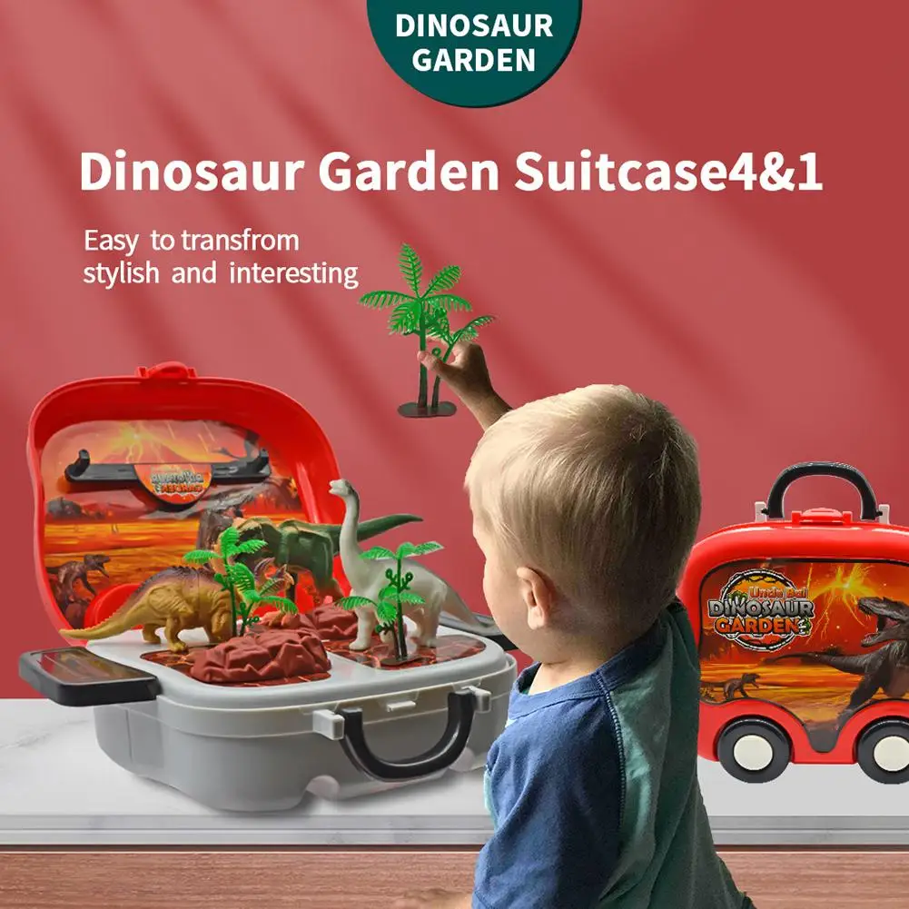 

2-in-1 Dinosaur Organizer Suitcase Playset Play House Simulation Animal Model Trolley Case For Kids Gifts