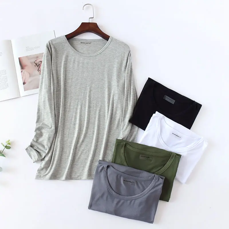 modal ice silk spring summer pajamas for men thin loose long sleeve sleep tops men sleepwear casual home wear plus size