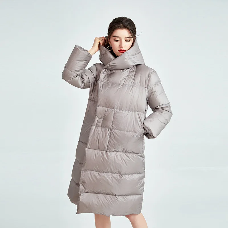 Down Jacket Women Long Thickened Winter New Loose and Thin White Duck Down Hooded Women Coat
